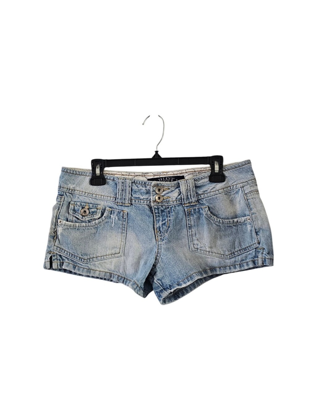 Hint Vintage Y2K Micro Mini Jean Shorts Size 7 Low Rise Cyber McBling Distressed